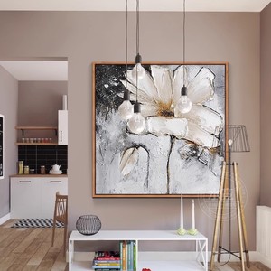 Peinture à l'huile peinte à la main, fleur de magnolia, art abstrait, cadre en métal, effet 3D, décoration murale pour salon - Product Image 4