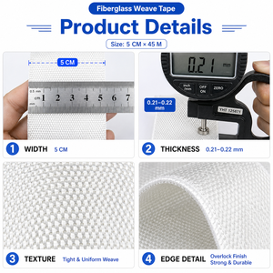 Cinta de Tela de Fibra de Vidrio E-Glass de 6oz, 5cm x 45m, para Reparación de Canoas y Embarcaciones - Product Image 5