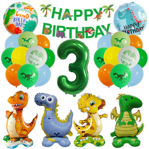 Ensemble de ballons sur le thème des dinosaures de la jungle, ballon chiffre en Mylar en forme de dinosaure debout pour garçons de <span class=keywords><strong>1</strong></span>, 2, 3 ans, toile de fond pour photos d'<span class=keywords><strong>anniversaire</strong></span> - Product Image 4