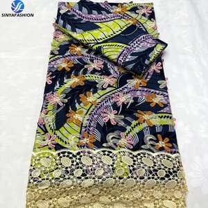 Sinya Luxe 3 Yards 100% Coton Ciré avec Applique 3D <span class=keywords><strong>Dentelle</strong></span> Guipure Cordon Assorti 2 Yards Tissu Imprimés Cire Africains <span class=keywords><strong>Pagne</strong></span> - Product Image 3