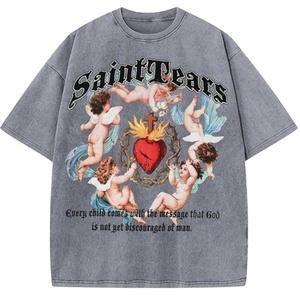 เสื้อยืดฮิปฮอปผู้ชายทรงโอเวอร์ไซส์ ผ้าถัก ระบายอากาศได้ดี กันยับ พิมพ์ลายตัวอักษรเต็มตัว เสื้อยืดฤดูร้อน คอตตอนคุณภาพสูง คอกลม สไตล์แร็ปเปอร์ - Product Image 1