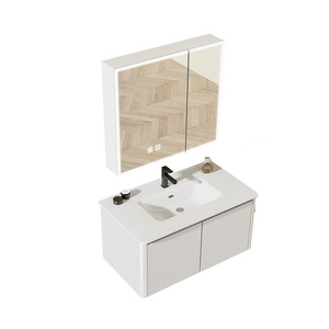 Mueble de Baño de Aluminio Blanco Aivijia con Espejo y Gabinete, Lavabo de Cerámica de una Pieza, Diseño Moderno que Ahorra Espacio - Product Image 4