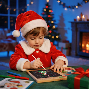 Libro de arte para rascar transfronterizo de Navidad para niños, libro de actividades de dibujo DIY de Papá Noel, papel de arte para rascar negro - Product Image 1