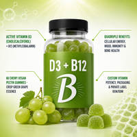 Gummies véganes OEM/ODM Vitamine D3+B12 - Compléments multivitaminés pour la santé des os et des muscles, 60 unités pour adultes