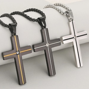 Collier Pendentif Croix en Acier Inoxydable et Zircon pour Femme et Homme, Simple, Bicolore, Style Hip Hop, Polyvalent, Bijou Religieux, Chaîne de Prière - Product Image 1