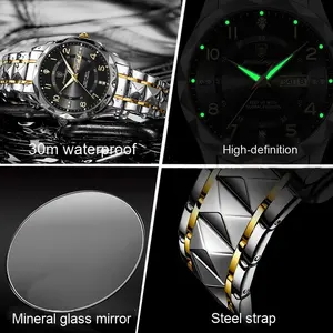 Montre à Quartz de mode pour hommes boîtier en alliage lumineux étanche bracelet en acier inoxydable hommes montres de haute qualité - Product Image 4