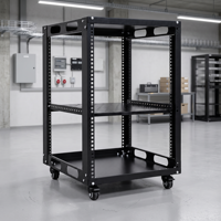 Rack réseau mobile 12U 19 pouces à cadre ouvert avec roulettes pour panneau de brassage, commutateur, routeur, câblage structuré, en acier SPCC noir, en stock