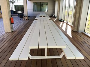 Vente en gros d'usine Table de patio d'extérieur Table et banc en bois pour <span class=keywords><strong>restaurant</strong></span> Table de pique-nique moderne en bois avec banc - Product Image 6