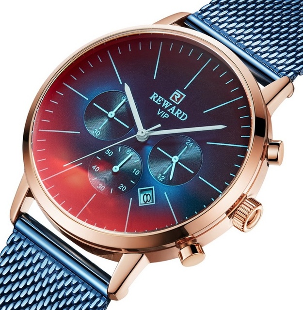REWARD Top Quality Mens Watch Wrist Good Selling Chronograph Fashion Slim Watch for Men Own logo Colorful Glass Quartz Reloj