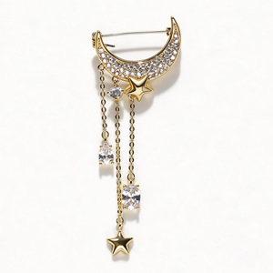 Broche de Luna y Estrella Estilo Western, Chapado en Oro, Aleación de Zinc, Cristal Tallado en Forma de Pera, Joyería de Moda para Mujer - Product Image 5