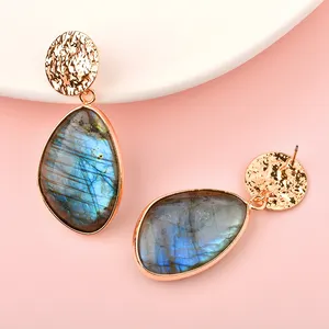 Nice Blue Flash Labradorite Irregular Drop Earring Labradorite Irregular Dangle Earring for Women