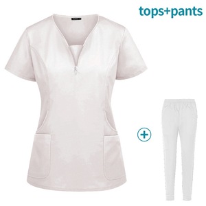 Female Scrub Set Short Sleeve Knitted Moisture Wicking Split Uniform For Women Hospital Workwear Size S XXL - Product Image 5