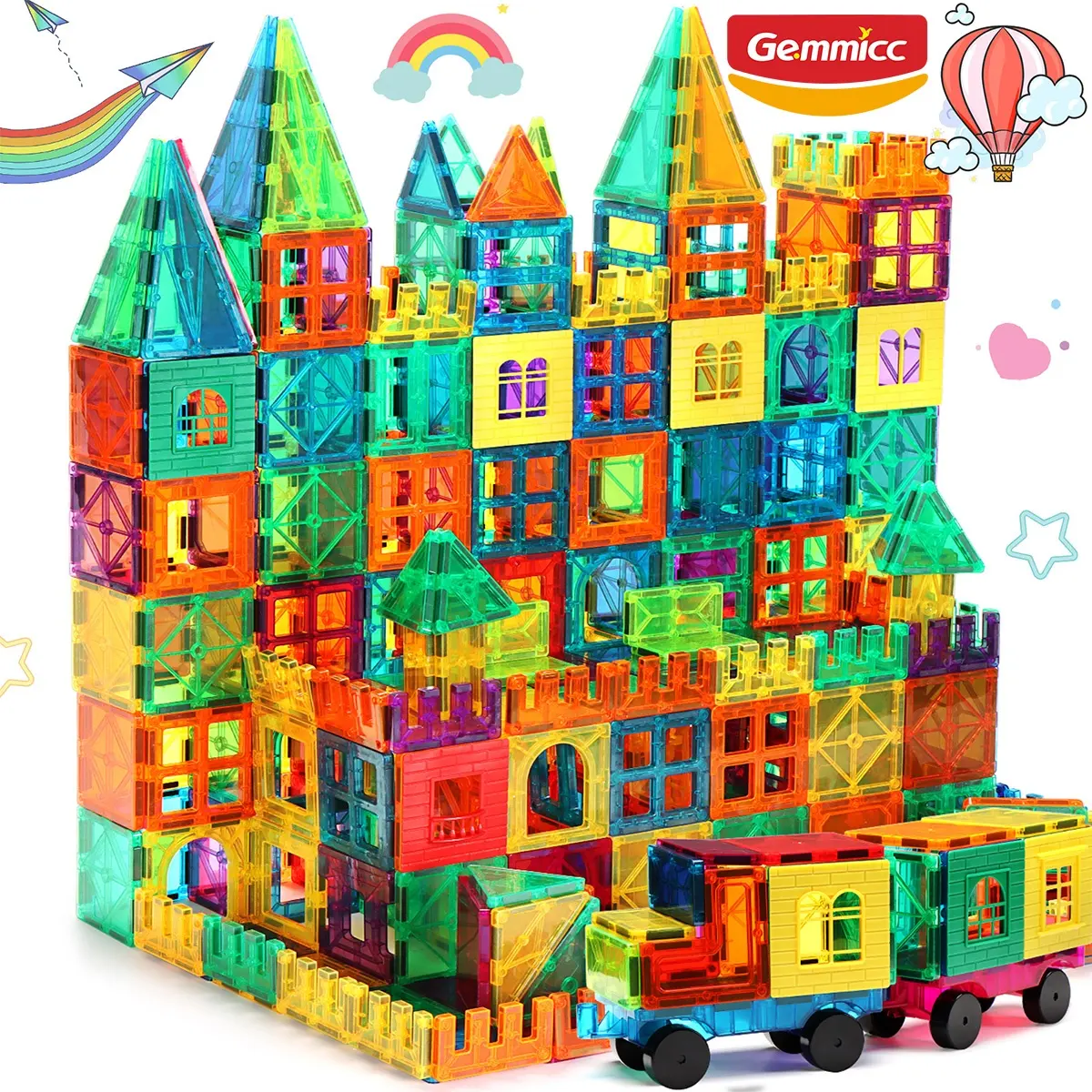 Gemmicc 2024 New Arrival Amazon Hot Selling Products 100Pcs Building Blocks Set Educational Toys Colorful Magnetic Tiles