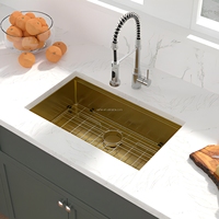 Évier de ferme de cuisine intelligente en acier inoxydable couleur or de luxe bon marché évier de cuisine multifonctionnel cascade Gold Stream