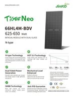 Panel Surya Jinko Tiger Neo N Type 66HL4M BDV 620W 630W 640W 650W Modul PV Bifacial Dual Glass untuk Pembangkit Listrik Tenaga Surya