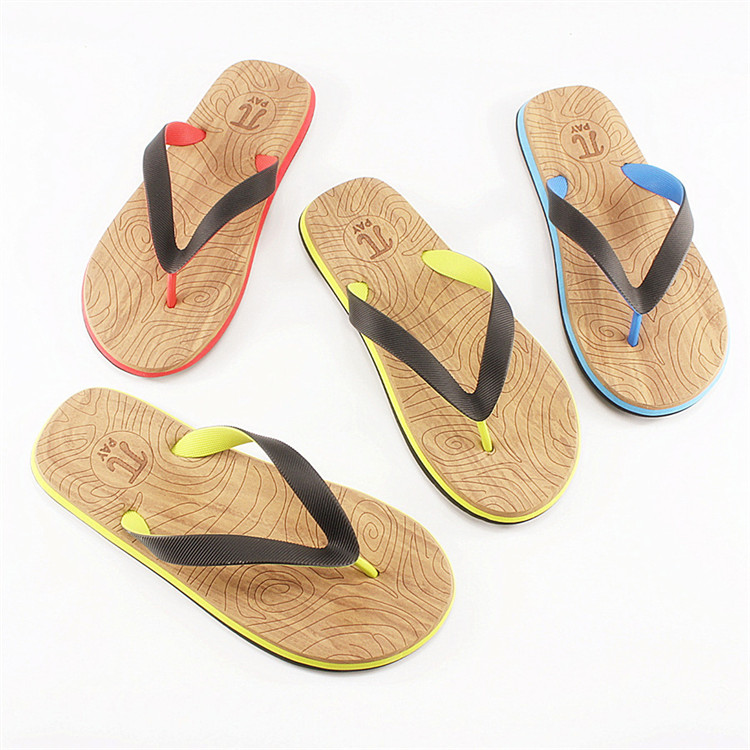Wooden Design Summer Slippers Outdoor Sandals Two Colour Strap Flip Flop Slippers for Mens