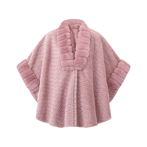 Women Stylish Faux Fur Lapel Shawl <b>Cloak</b> Casual Batwing Sleeve Cape Winter Warm Knitted Shawl for Party Snow Sports Trip - Product Image 2