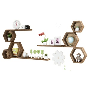Étagère murale hexagonale élégante, salon, fond <span class=keywords><strong>de</strong></span> télévision, <span class=keywords><strong>cadre</strong></span> décoratif, décoration murale, étagère en bois massif - Product Image 1