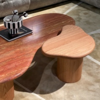 Ensemble de tables d'appoint en pierre naturelle de style moderne pour villa de luxe italienne, plateau de table en marbre naturel, table basse irrégulière pour salon