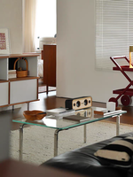 Table basse moderne en verre trempé de style nordique avec structure en acier pour salon, mobilier de maison, design minimaliste durable pour villa
