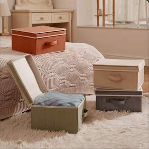 Foldable Clothing Storage Basket Case with Handle for Closet 33.5L X 31.75W X 17.5H CM Storage <b>Boxes</b> with Lid - Product Image 4