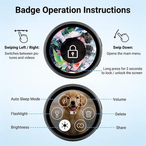 Badge électronique en métal E87 avec écran d'affichage, 600 mAh, 1,7 pouce HD, série mini mignonne, accessoire cadeau pour sacs à dos et vêtements - Product Image 4