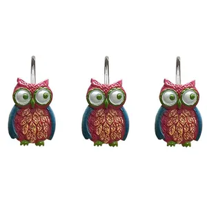 12PCS Cute Animal Red Owl Decorative Shower Curtain Hooks Waterproof and Rustproof Resin Dressing Room Curtain Rings Hooks