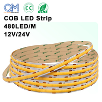 Tira de Luz LED COB sin Puntos, 12V 24V 480LEDs/m 3000K Blanco Cálido, Cinta Flexible para Iluminación de Espejos
