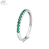 Proveedor de Hong Kong, Anillo de Joyería al por Mayor de Estilo Simple, Anillo Apilable de Oro Blanco Sólido de 18K con Esmeralda Natural
