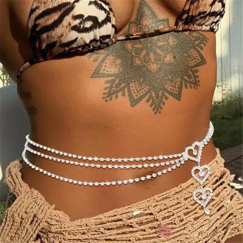 Nessa bijoux or argent multicouche cristal chaîne de taille sexy plage danse du ventre chaîne de taille femmes sexy en gros N2312115