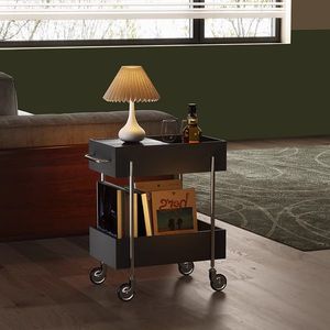 รถเข็นขนาดเล็กหลายชั้นสไตล์วินเทจ ชั้นวางของโลหะขนาดใหญ่แบบเคลื่อนย้ายได้ โต๊ะข้างโซฟาสำหรับเก็บอาหาร - Product Image 5