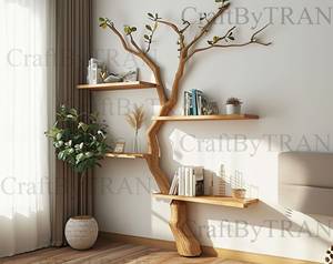 Kệ gỗ tự nhiên cạnh sống động, làm thủ công, treo tường, chất liệu gỗ nguyên khối, trang trí tường - Product Image 5