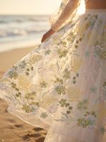 Tissu en maille légère et douce avec broderie florale perlée et sequins – Respirant et anti-boulochage pour robes de mariée féminines
