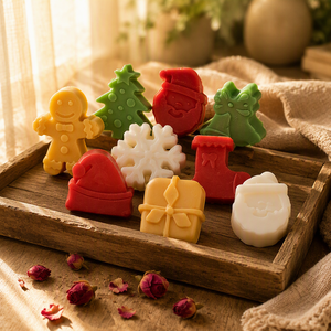 Savons Artisanaux de Noël en Barre, Mini Coffret Cadeau Flocon de Neige, Motif Bonhomme en Pain d'Épices et Arbre, Savons Parfumés à la Rose pour le Contrôle du Sébum - Product Image 1
