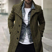 Manteau d'hiver tendance pour homme, vêtement chaud, veste longue boutonnée, cardigan à imprimé écossais, mélange de tissus, coupe ample et oversize pour homme