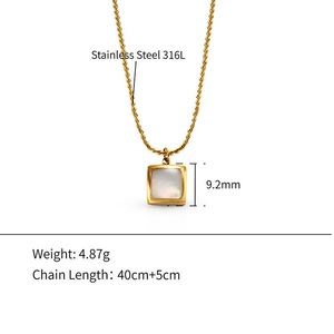 Chris April 316L acciaio inossidabile PVD placcatura in oro ciondolo quadrato bianco conchiglia <span class=keywords><strong>s</strong></span> collana a catena infinity - Product Image 4