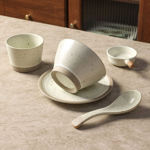 Juego de Vajilla de Cerámica Beige Estilo Japonés para Restaurante, Juego de Platos, Tazones, Cucharas y Tazas de Porcelana Retro Minimalista - Product Image 3