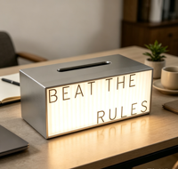 Distributeur de mouchoirs en acrylique LED, forme rectangulaire large, pour table d'appoint de salon, bureau de personnel de concession, éclairage artistique lumineux