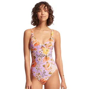 Best Selling Floral Printed Women Custom Swimwear With Logo Back Tie One Piece Swimsuit Bikini