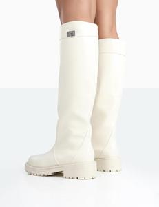 Stivali lunghi al ginocchio con suola grossa a punta tonda IN <span class=keywords><strong>ecopelle</strong></span> bianca per stivali da donna di moda da donna e da donna stivali di lusso - Product Image 3