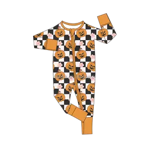 Snelle Verzending Kinderen Bamboe Viscose Jumpsuit Lange Mouw Halloween Print Baby Romper