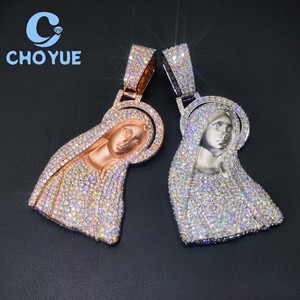Collar con Colgante de Moissanita para Hombre, Diseño Diosa María, Chapado en Oro Rosa sobre Plata 925, Estilo Hip Hop, Pasa la Prueba del Diamante con Certificado GRA - Product Image 3