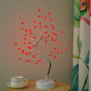 Creatieve Valentijnsdag Geschenken Hartvormige Led Glanzende Boomlamp Batterijgevoed Tafelblad Sprookjesachtig Licht Boom Slaapkamer Decoratie