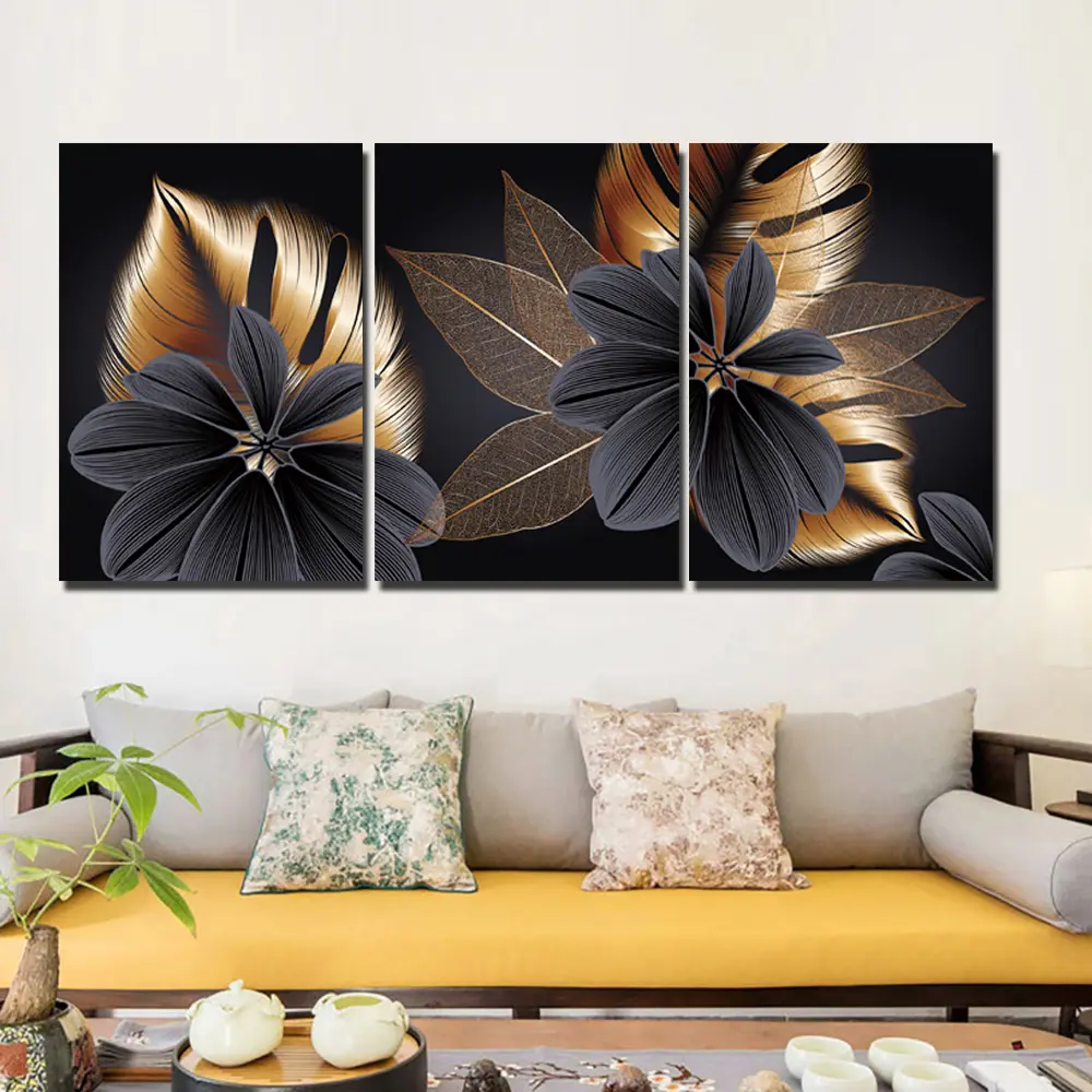 Abstract Gold Flower Posters And Prints Nordic Wall Decor 3 Piece Luxury Pictures On Canvas Art Painting For Living Room