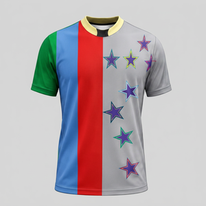 Maillot de football américain personnalisé pour homme, manches courtes, col rond, couleurs contrastées, étoiles, impression 3D de dessins animés, 100% polyester - Product Image 1