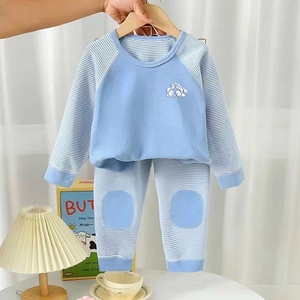 Conjunto de Pijamas Térmicos Listrados para Crianças Meninos e Meninas, Novo para Outono e Inverno, Atacado de Fábrica - Product Image 5