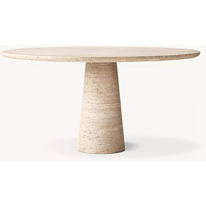 Table à manger en travertin naturel de luxe sur mesure, table à manger ronde en marbre moderne et simple, meubles faits à la main pour la maison, l'appartement et l'hôtel - Product Image 1