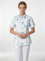 Ensemble d'uniformes infirmiers pour femmes en coton et polyester tissé, à col mandarin et taille cintrée, à motifs floraux, pour hôpital et clinique