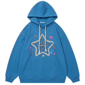 Sudadera con Capucha Extra Grande Rosa, de Felpa, con Diseño de Estrella Bordada, Estilo Casual, Unisex - Product Image 4
