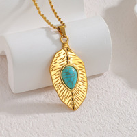 Collier Pendentif en Acier Inoxydable Étanche à l'Eau, Style Bohème Naturel, Turquoise Ethnique Vintage, Bijoux de Mode en Gros pour Femmes